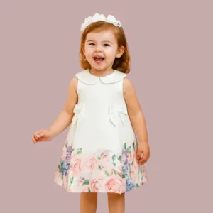 Color Full Flower Stylish White Digital printed Baby Girls Dress, Daily wear Frocks