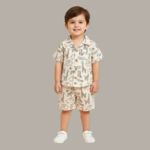 Boys Printed Cotton Blend Casual wear Comfortable Cap Sleeve Co-ord Set, Animal Print Co-ord Set
