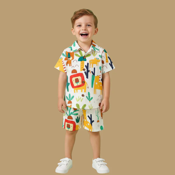 Boys Cotton Rayon Halfsleeves Coord Set with Shirt & Shorts/Boys Vacation wear/boys co ord set/Boys Tropical print Shirt & Shorts set/Boys Clothing Set