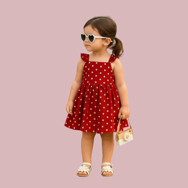 Dark Maroon Dot Printed Baby Girls Frock, Digital Print Baby Frock, Daily Wear