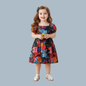 Dark Shade Color full Printed Baby Frock, Light Weight Dress, Trendy Collection