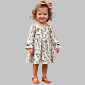 Flower Stylish White Digital printed Baby Girls Dress, Daily wear Frocks