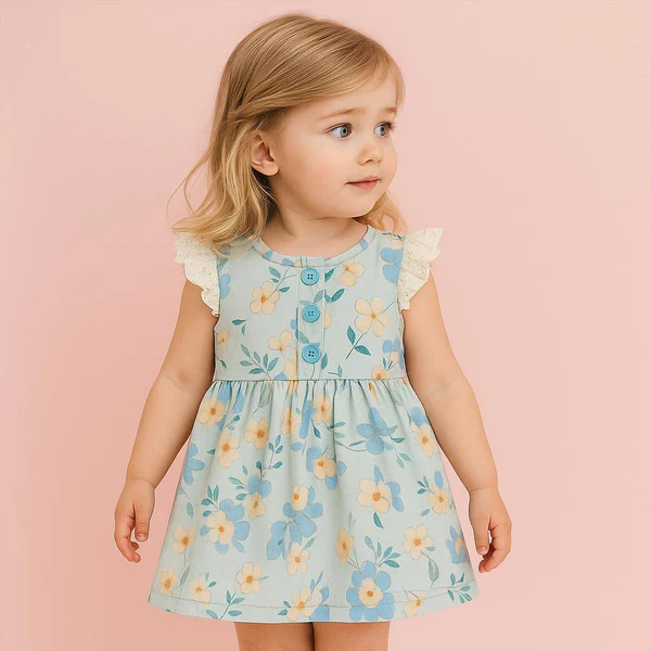 New Stylish Color Full Flower printed Baby Girls Dress With Beautiful Sleeve, Daily wear Frocks